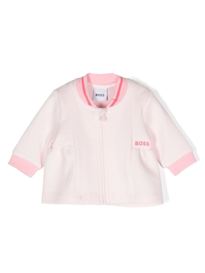 Shop Bosswear Stripe-collar Piqué Cardigan In Pink