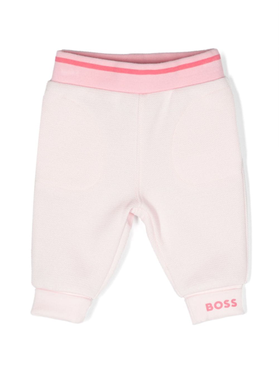 Shop Bosswear Logo-print Piqué Trousers In Pink