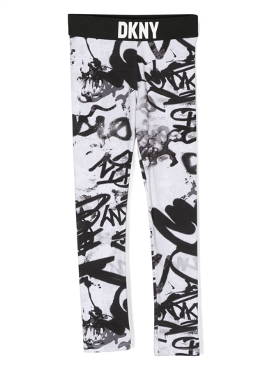 Shop Dkny Grafitti Logo-print Leggings In Black