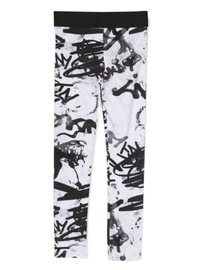Dkny Grafitti Logo-print Leggings In Black