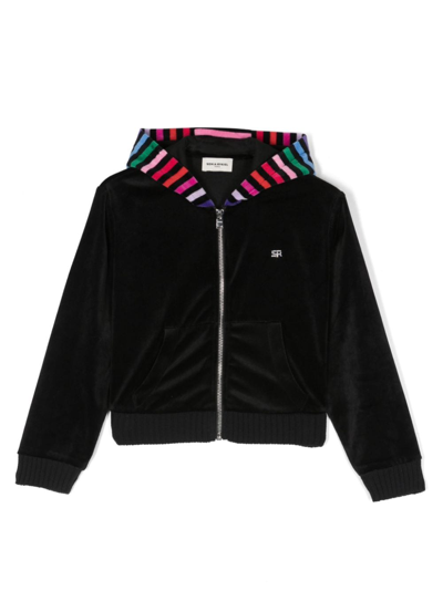 Shop Sonia Rykiel Enfant Stripe-detail Velvet Jacket In Black