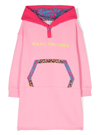 Shop Marc Jacobs Logo-embroidered Hooded Cotton Dress In Pink