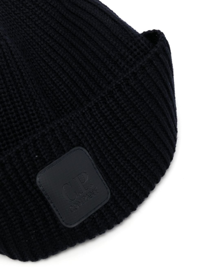 Shop C.p. Company Ribbed-knit Wool Beanie In Black