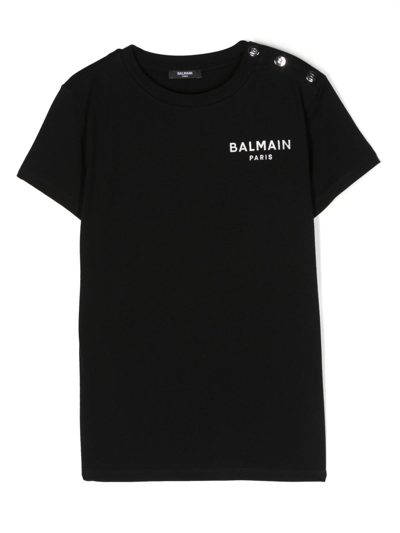 Shop Balmain Logo-print Cotton T-shirt In Black