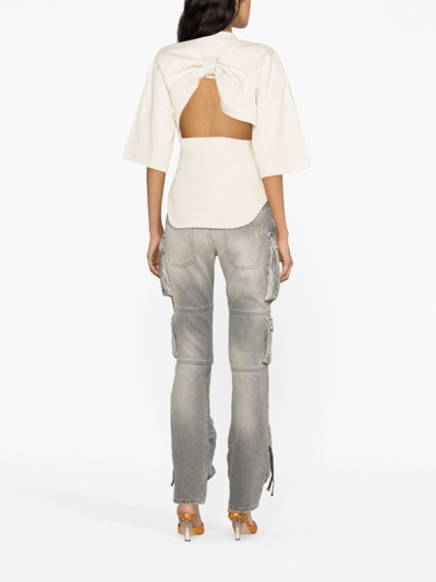 Attico Open-back Cotton T-shirt In Neutrals
