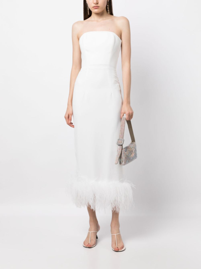 Shop 16arlington Minelli Feather-trim Midi Dress In White