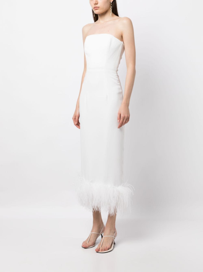 16arlington Women's Minelli Feather-trimmed Crepe Strapless Midi Dress In White