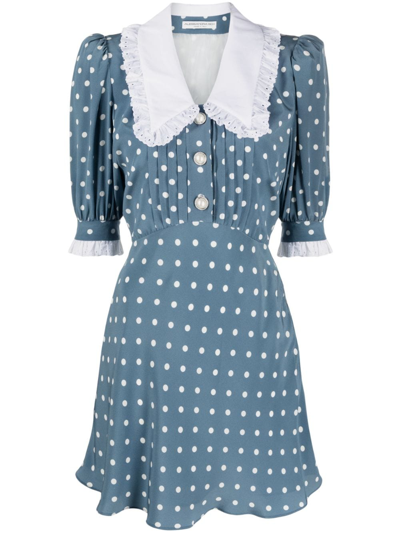 Shop Alessandra Rich Polka-dot Silk Minidress In Blue