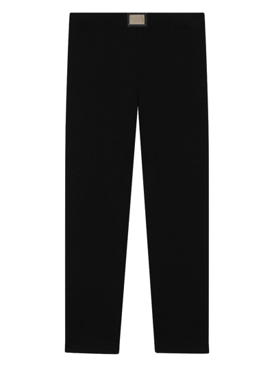 Shop Dolce & Gabbana Logo-plaque Stretch-wool Leggings In Black