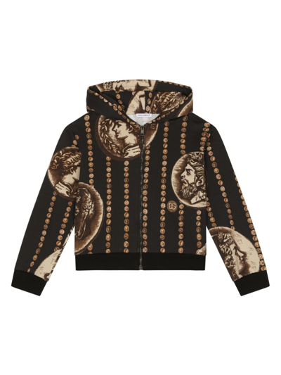 Shop Dolce & Gabbana Coin-print Cotton Hoodie In Brown