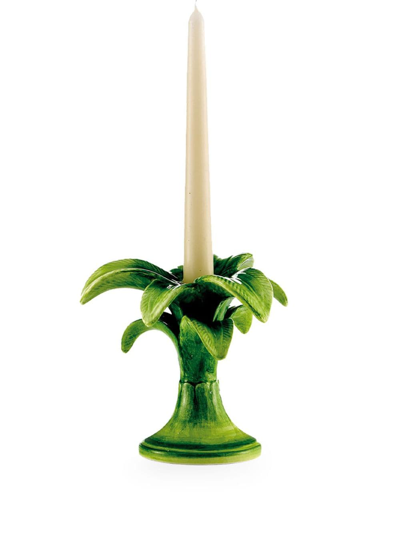 Shop Les-ottomans Small Palm Porcelain Candle Holder In Green