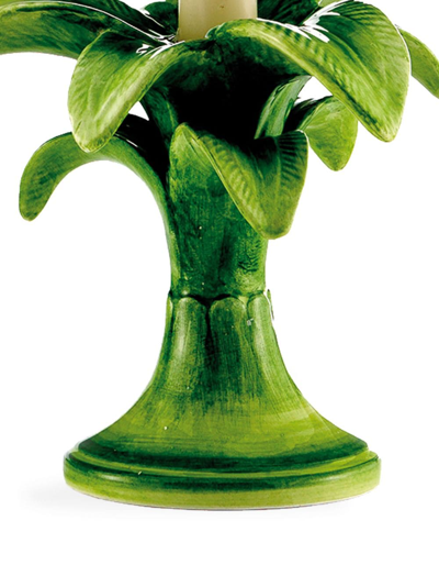 Shop Les-ottomans Small Palm Porcelain Candle Holder In Green