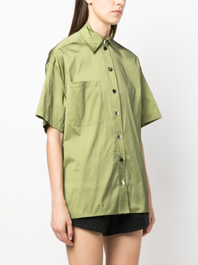 Shop Sandro Short-sleeved Satin Shirt In Green