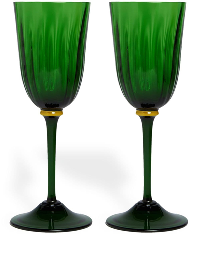 Shop La Doublej Rainbow Murano Wine Glasses (set Of 2) In Green
