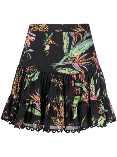 Shop Charo Ruiz Black Argy Mini Skirt With Patterned Print In Nero