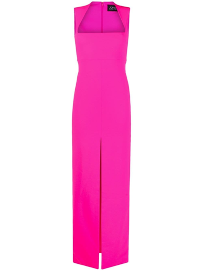 Shop Solace London Sofia Fuchsia Long Dress With Square Neckline In Pink