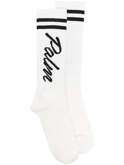 Shop Palm Angels White Socks With Logo Print