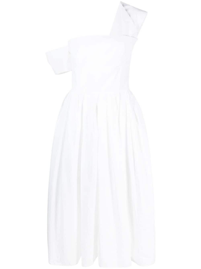 Shop Alexander Mcqueen White Flared Midi Dress With Bare Shoulders