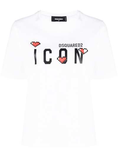 Shop Dsquared2 Icon White T-shirt With Heart Print And Logo