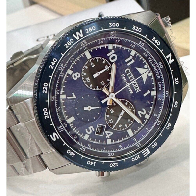 Pre-owned Citizen Eco-drive Chronograph Blue Dial Stainless Steel Men Watch Ca4554-84l