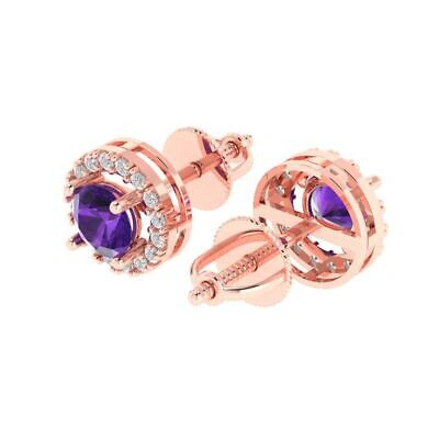 Pre-owned Pucci 1.6 Round Cut Halo Classic Designer Stud Natural Amethyst Earrings 14k Rose Gold In Purple