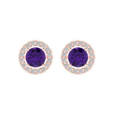 Pre-owned Pucci 1.6 Round Cut Halo Classic Designer Stud Natural Amethyst Earrings 14k Rose Gold In Purple