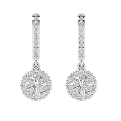 Pre-owned Pucci 3.55 Round Halo Drop Dangle Earrings 14k White Gold Lab Created White Sapphire