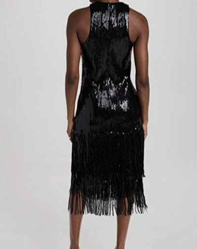 Pre-owned Likely $298  Women's Black Sequined Bradley Fringe Midi Bodycon Dress Size 10