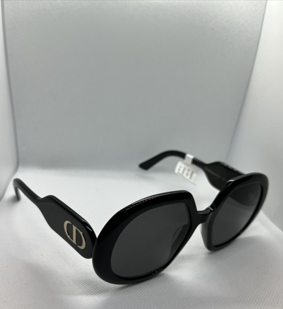 Pre-owned Dior Women's Bobby 56mm Round Sunglasses - With Box & Case - Black In Gray