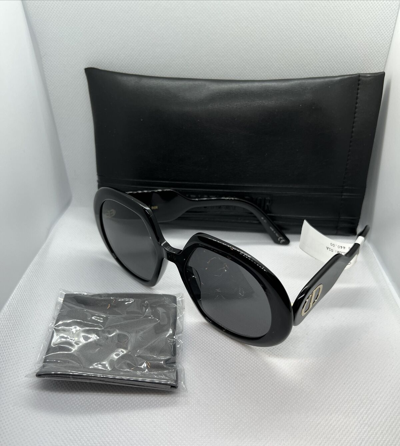 Pre-owned Dior Women's Bobby 56mm Round Sunglasses - With Box & Case - Black In Gray