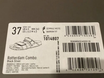 Pre-owned Rick Owens X Birkenstock Rotterdam Combo Sandals Black Silver Size 6 Us / 37 Eu