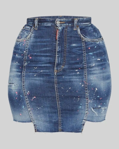 Pre-owned Dsquared2 $545  Women's Blue Twiggy Distressed Paneled Denim Mini Skirt Size 38
