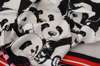 Pre-owned Dolce & Gabbana Dolce&gabbana Unisex Multicolor Scarf 100% Silk Panda Print Square Shawl Wrap
