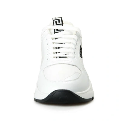 Pre-owned Versace Men's White Canvas Leather Logo Sneakers Shoes