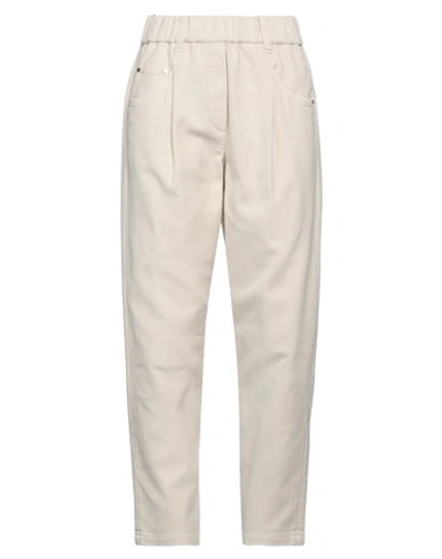 Shop Brunello Cucinelli Woman Pants Cream Size 6 Cotton, Elastane, Brass In White