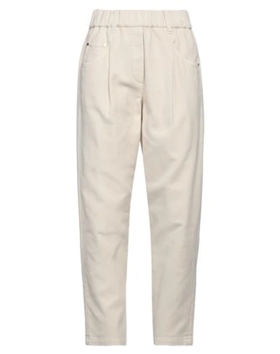 Brunello Cucinelli Woman Pants Cream Size 12 Cotton, Elastane, Ecobrass In White