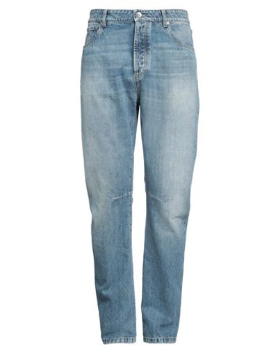 Shop Brunello Cucinelli Man Jeans Blue Size 32 Cotton, Soft Leather
