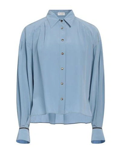 Shop Brunello Cucinelli Woman Shirt Sky Blue Size M Silk, Brass, Ecobrass