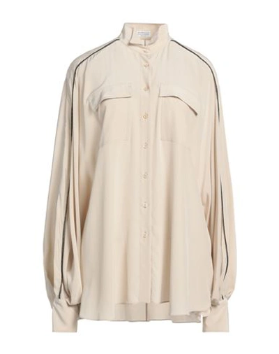 Shop Brunello Cucinelli Woman Shirt Beige Size M Silk, Ecobrass