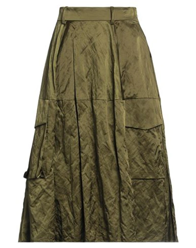 Shop Aspesi Woman Midi Skirt Military Green Size 2 Cotton, Polyamide, Metallic Fiber
