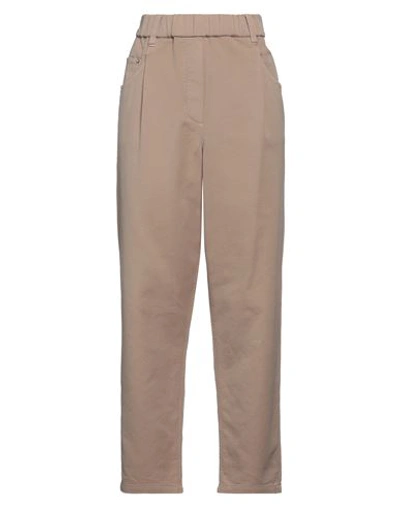 Shop Brunello Cucinelli Woman Pants Khaki Size 10 Cotton, Elastane, Ecobrass In Beige