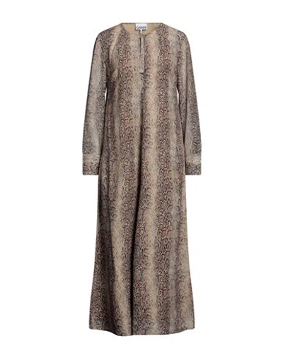Shop Ganni Woman Midi Dress Sand Size 2 Polyester In Beige