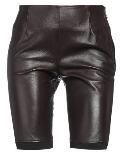 Shop Chloé Woman Shorts & Bermuda Shorts Dark Brown Size 2 Lambskin, Silk