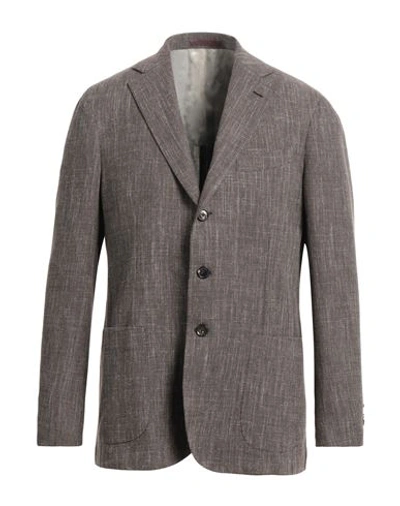 Shop Angelo Marino Man Suit Jacket Dark Brown Size 44 Virgin Wool, Cotton, Linen