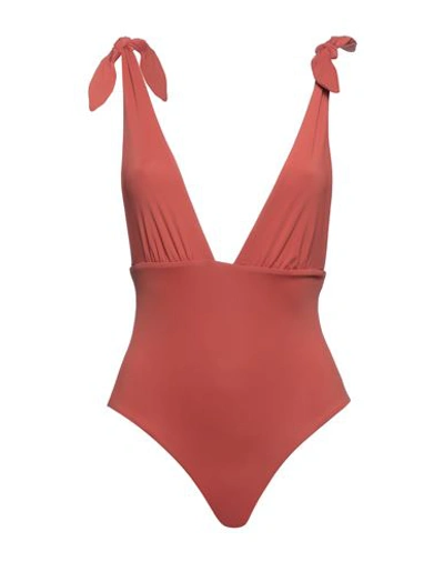 Shop Mara Hoffman Woman One-piece Swimsuit Rust Size Xs Recycled Nylon, Elastane In Red