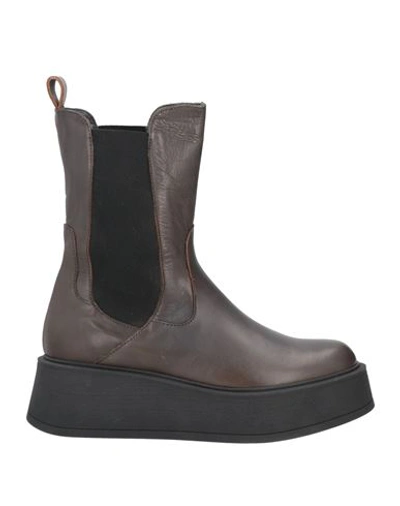 Paola Ferri Woman Ankle Boots Steel Grey Size 10 Soft Leather In Grey