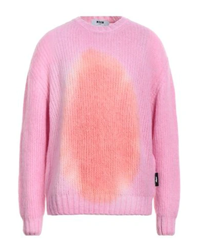 Msgm Man Sweater Pink Size M Acrylic, Polyamide, Mohair Wool In Pink