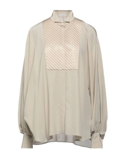 Shop Brunello Cucinelli Woman Shirt Beige Size M Silk, Polyester, Elastane