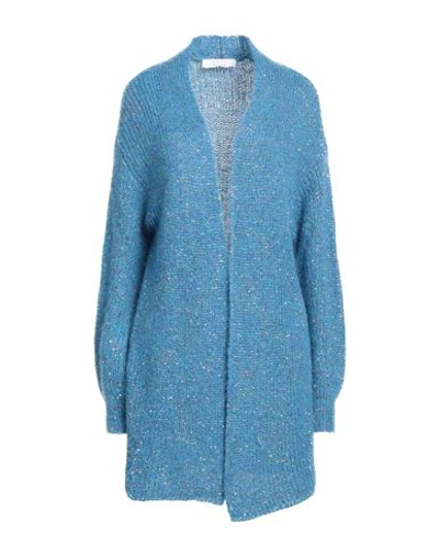 Shop Kaos Woman Cardigan Azure Size L Polyester, Polyamide, Mohair Wool, Alpaca Wool In Blue