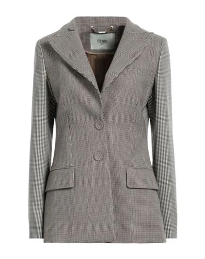 Fendi Houndstooth Double Slit Blazer In Beige